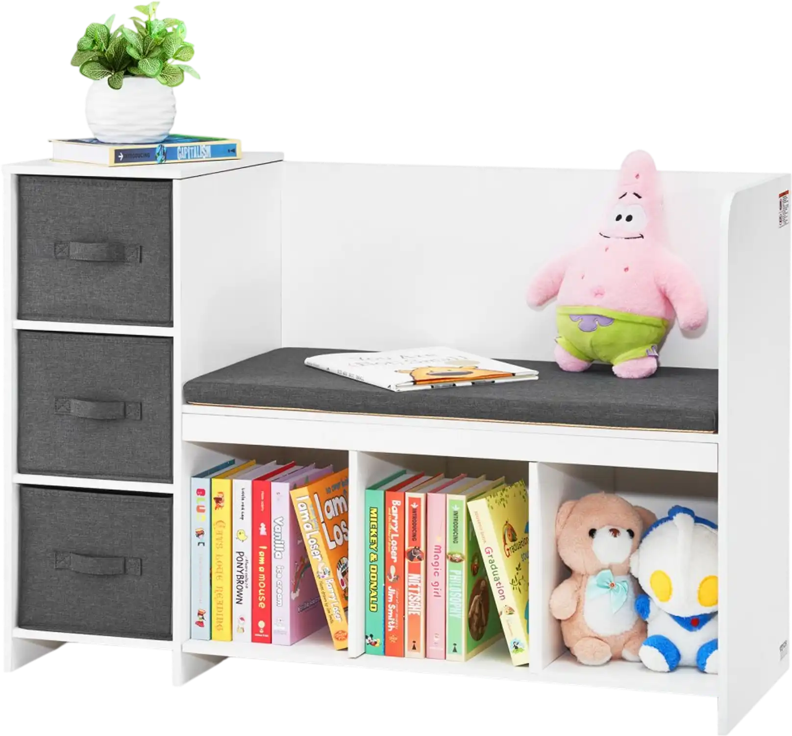 Vevor Kids Reading Nook Bench 6-Cubby Storage with 3 Drawers White New