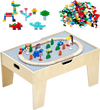 VEVOR Multi-Purpose Activity Play Table, 290 Building Bricks and 30-Piece Wooden Train Set Railway, Vehicles, Tracks and Accessories, Wooden Kids Activity Table with Storage Area for Kids Ages 3+