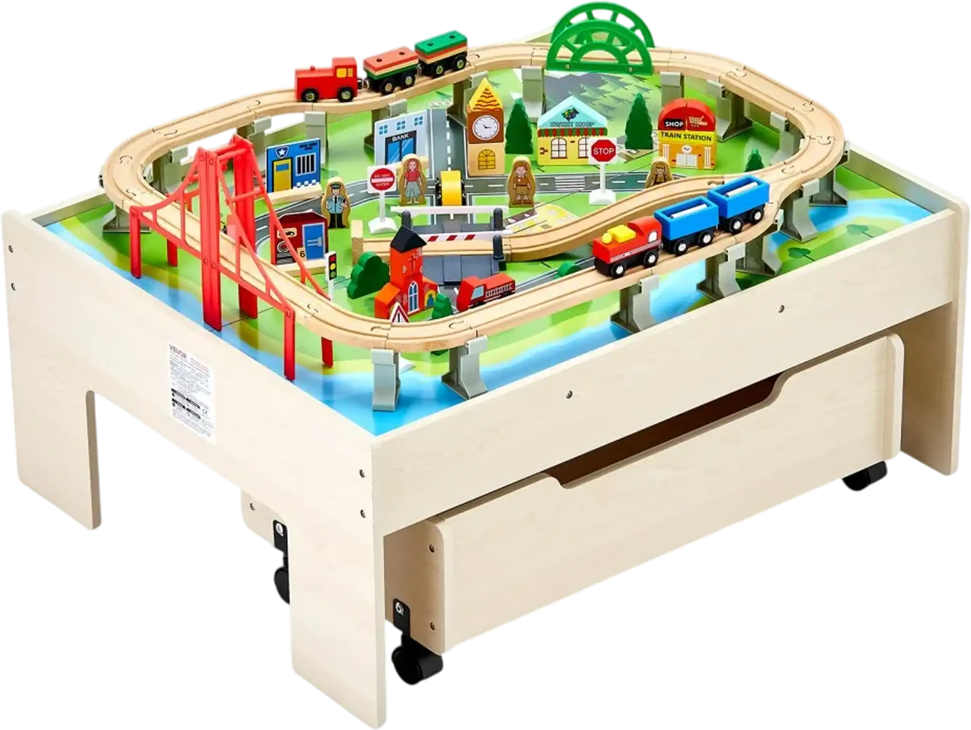 Vevor Train Table 3-in-1 Wooden Kids Activity Table with Storage 100-Piece New