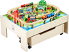 VEVOR Train Table, 100 Multicolor Pieces Wooden Kids Activity Table with Rolling Storage Drawer, 3-in-1 Wooden Train Set for Gaming, Drawing, Reading, Eating, Creative Toy Set for Kids Ages 3+