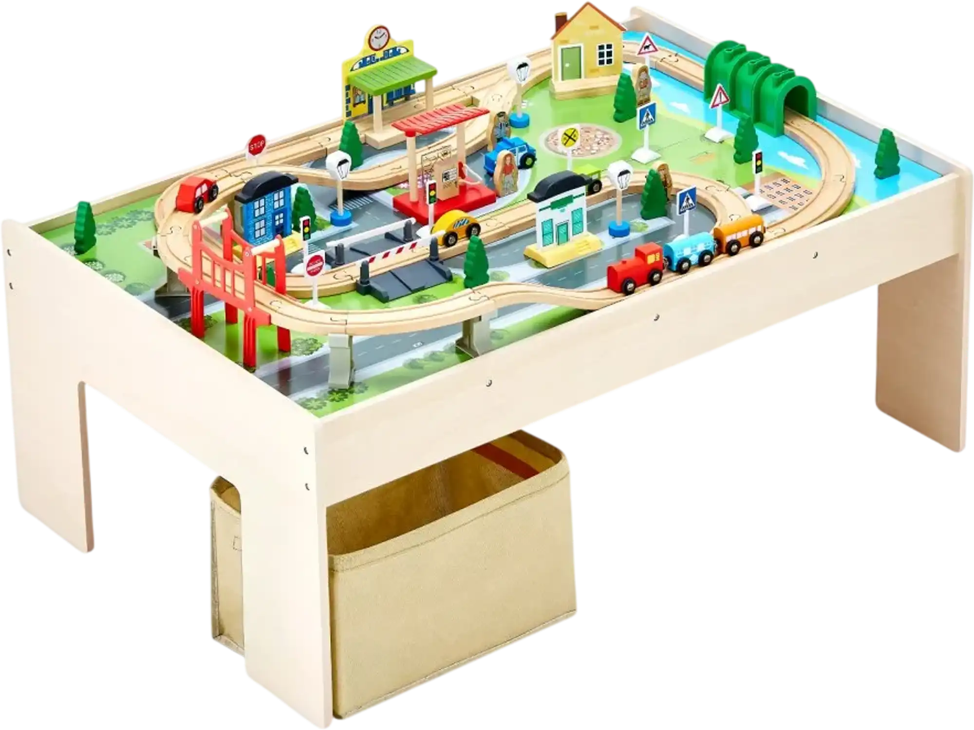 Vevor Train Table 84-Piece Wooden Kids Activity Table with Collapsible Storage Bin New