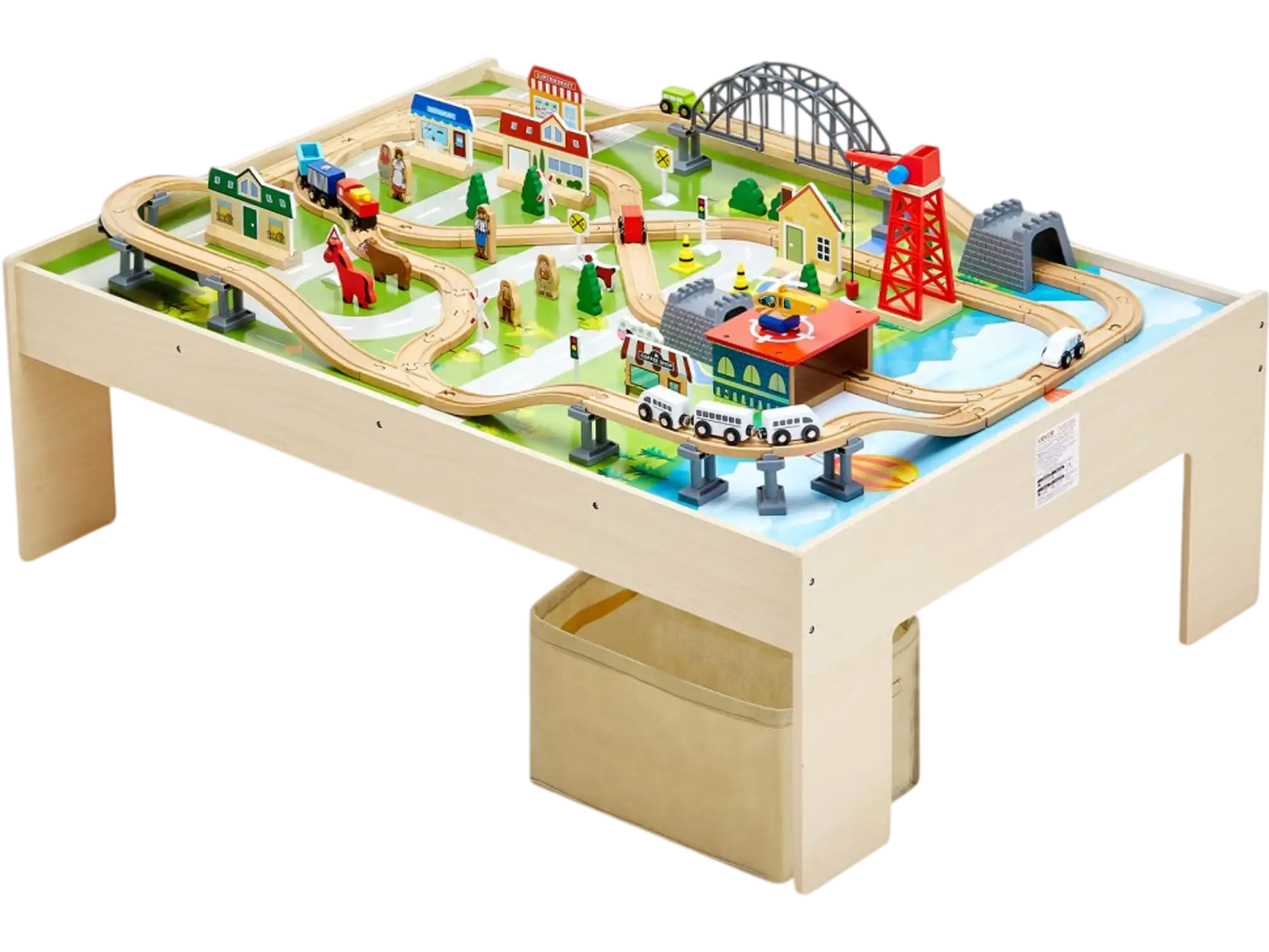 Vevor Train Table 3-in-1 Wooden Kids Activity Table with Collapsible Storage Bin New
