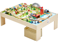 VEVOR Train Table, 120 Multicolor Pieces Wooden Kids Activity Table with Collapsible Storage Bin, 3-in-1 Wooden Train Set for Gaming, Drawing, Reading, Eating, Creative Toy Set for Kids Ages 3+