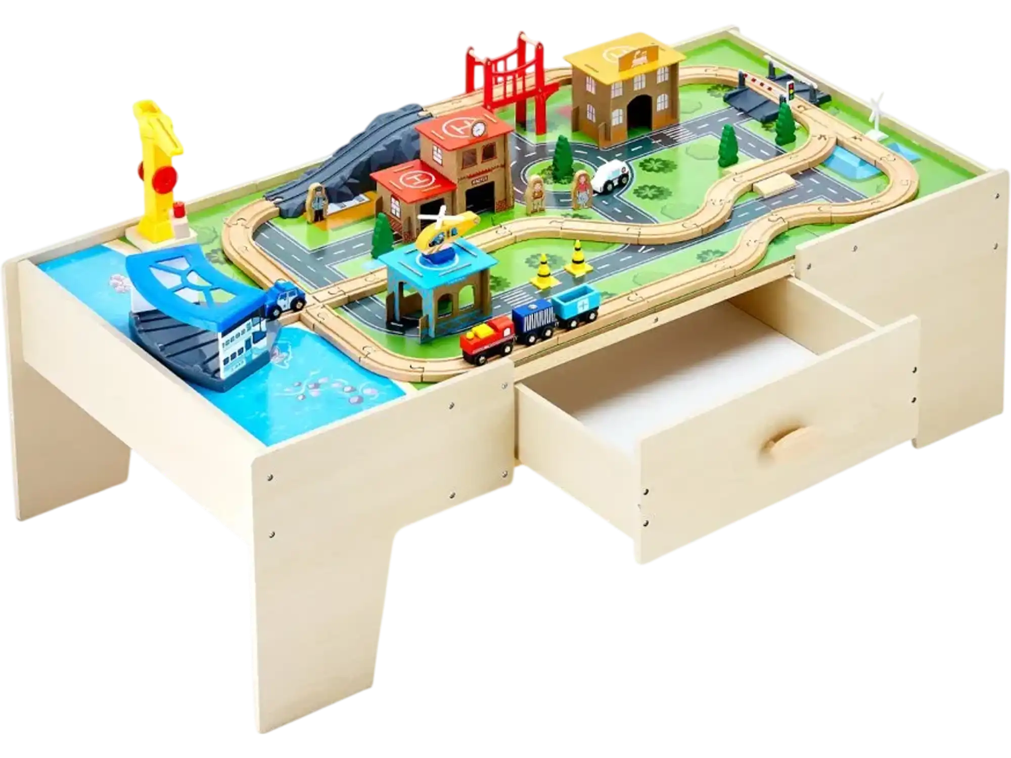 Vevor Train Table 62-Piece Wooden Kids Activity Playset with Storage Drawer New
