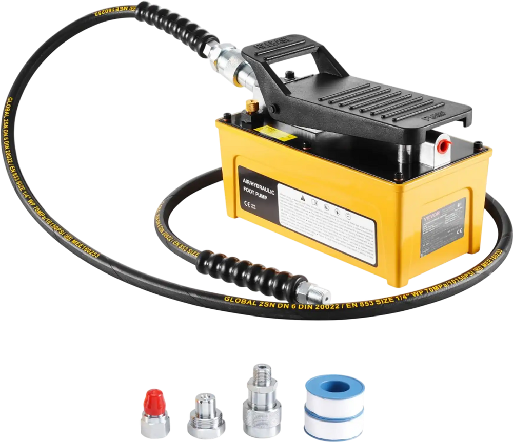 VEVOR 10,000PSI Air Hydraulic Pump, 0.42 Gal Reservoir, NPT 3/8 In Oil Outlet, NPT 1/4 In Inlet, Aluminum Shell Air Actuated Treadle Foot Pump, for Automobile Repair Frame Machine & Hydraulic Press