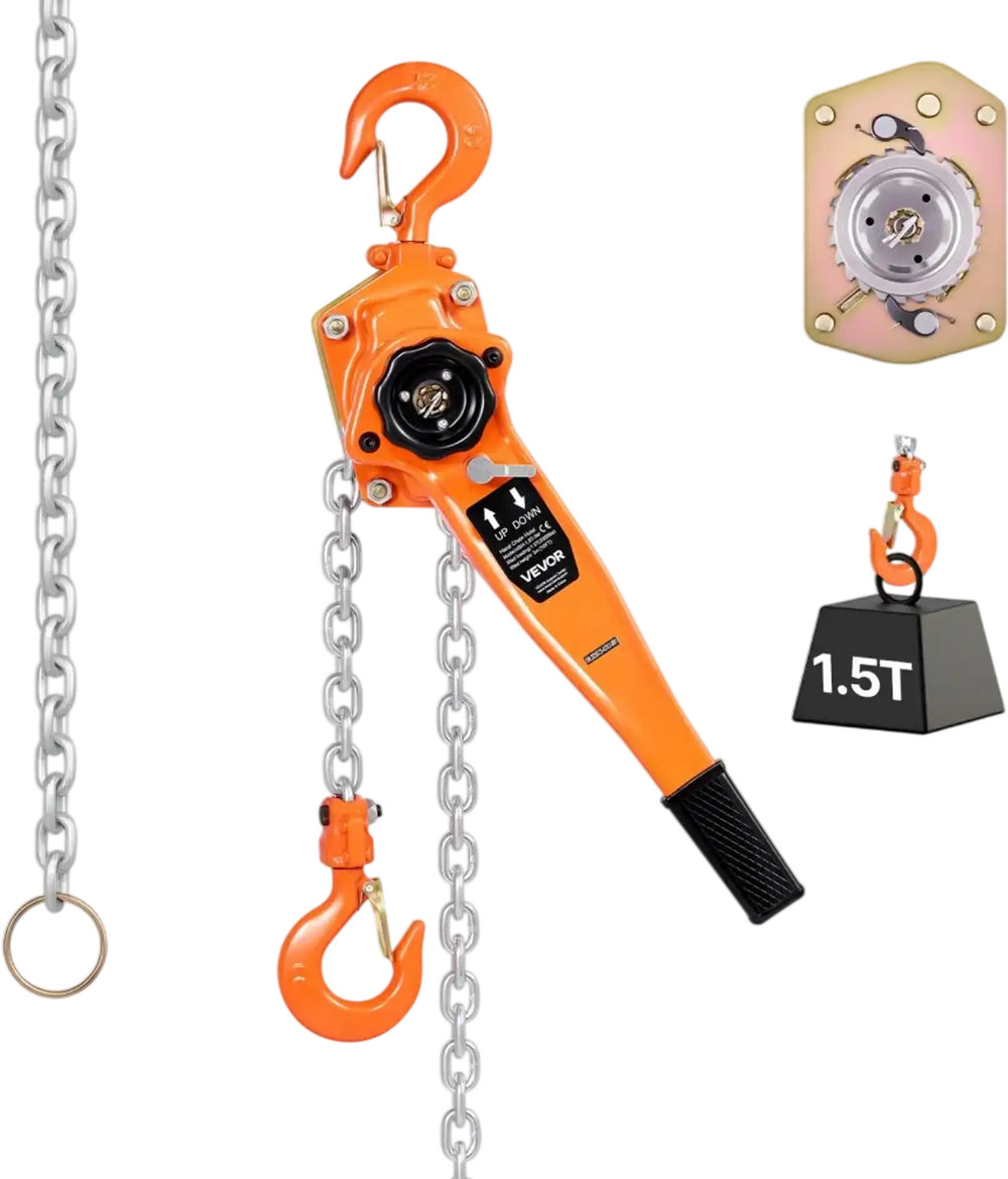 VEVOR Manual Lever Chain Hoist, 1-1/2T 3300LBS Capacity Heavy Duty Come Along, 20FT Lift G80 Alloy Steel Chain With Dual Pawl Mechanical Brake,360°Rotating Hooks, for Warehouse Construction Garage