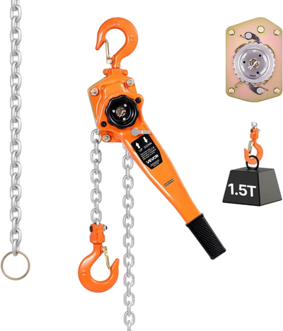 VEVOR Manual Lever Chain Hoist, 1-1/2T 3300LBS Capacity Heavy Duty Come Along, 20FT Lift G80 Alloy Steel Chain With Dual Pawl Mechanical Brake,360°Rotating Hooks, for Warehouse Construction Garage