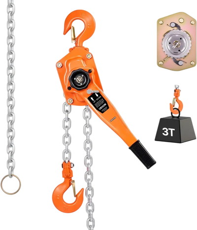 VEVOR Manual Lever Chain Hoist, 3T 6600LBS Capacity Heavy Duty Come Along, 10FT Lift G80 Alloy Steel Chain With Dual Pawl Mechanical Brake,360°Rotating Hooks, for Warehouse Construction Garage