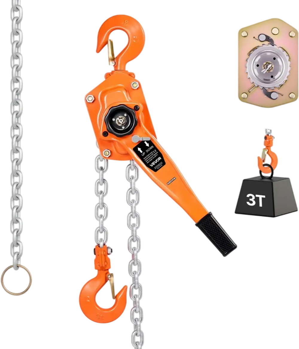VEVOR Manual Lever Chain Hoist, 3T 6600LBS Capacity Heavy Duty Come Along, 20FT Lift G80 Alloy Steel Chain With Dual Pawl Mechanical Brake,360°Rotating Hooks, for Warehouse Construction Garage