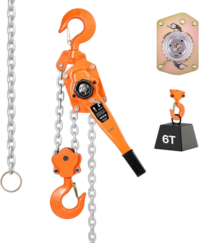 VEVOR Manual Lever Chain Hoist, 6T 13200LBS Capacity Heavy Duty Come Along, 10FT Lift G80 Alloy Steel Chain With Dual Pawl Mechanical Brake,360°Rotating Hooks, for Warehouse Construction Garage