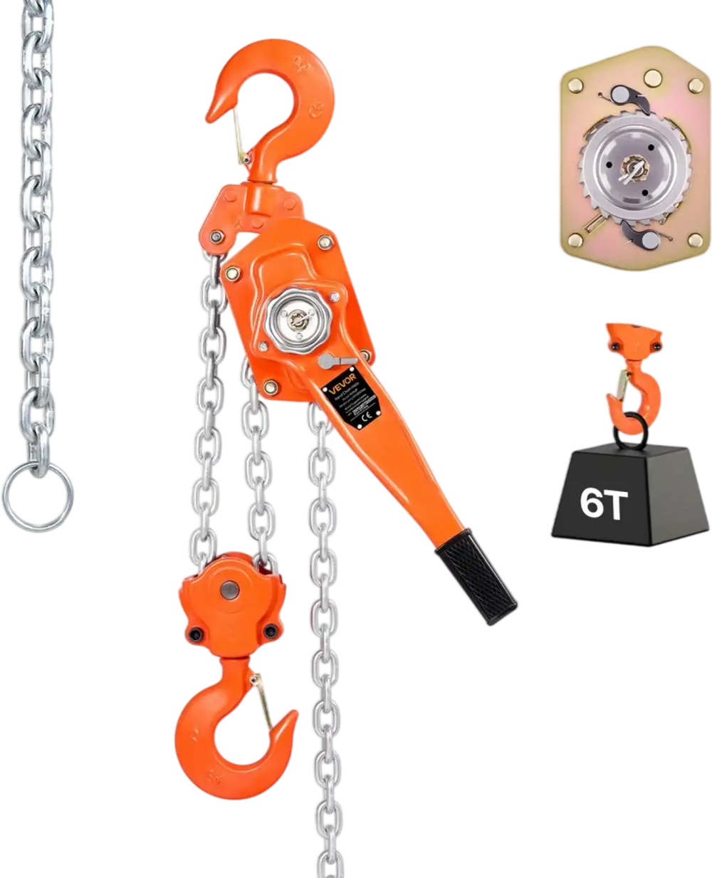 VEVOR Manual Lever Chain Hoist, 6T 13200LBS Capacity Heavy Duty Come Along, 20FT Lift G80 Alloy Steel Chain With Dual Pawl Mechanical Brake,360°Rotating Hooks, for Warehouse Construction Garage