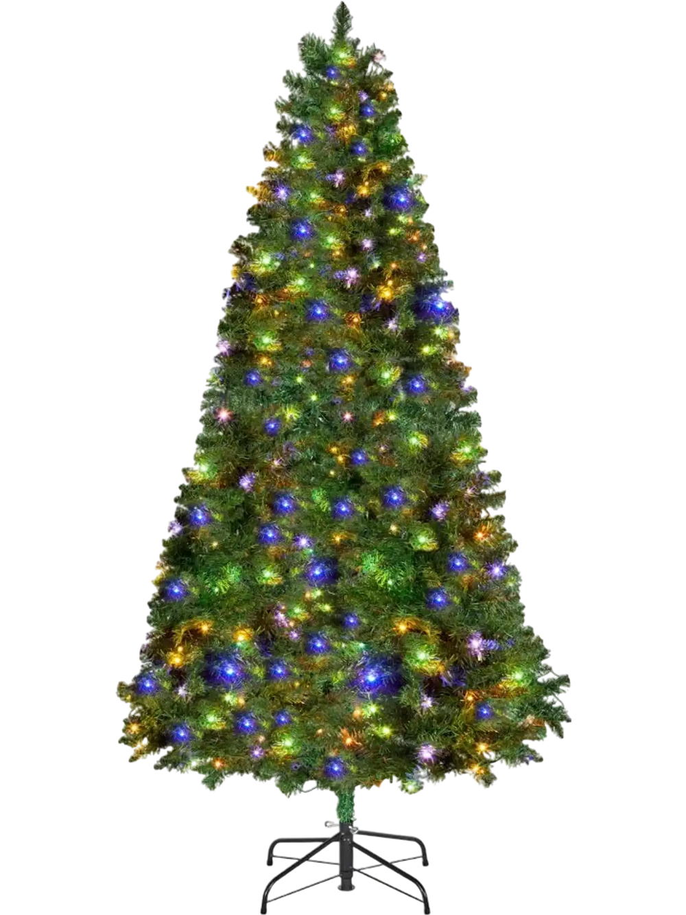 VEVOR Christmas Tree, 7.2ft Prelit Artificial Xmas Tree, Full Holiday Decor Trees with 470 Colorful LED Lights, 11 Lighting Modes, 1346 Branch Tips & Sturdy Metal Base for Home Party Office Decoration