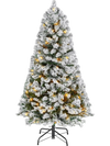 VEVOR Christmas Tree, 4ft Prelit Flocked Artificial Tree, Full Holiday Xmas Deco Trees with 120 Warm White LED Lights, 8 Lighting Modes & 539 Branch Tips for Home Party Office Decoration