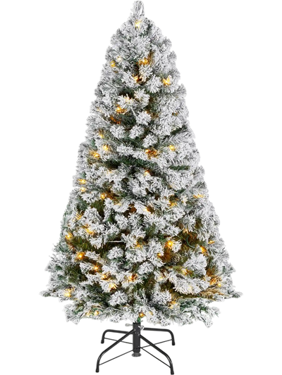 Vevor Christmas Tree 4' Prelit Flocked Artificial Tree with Warm White LED Lights New