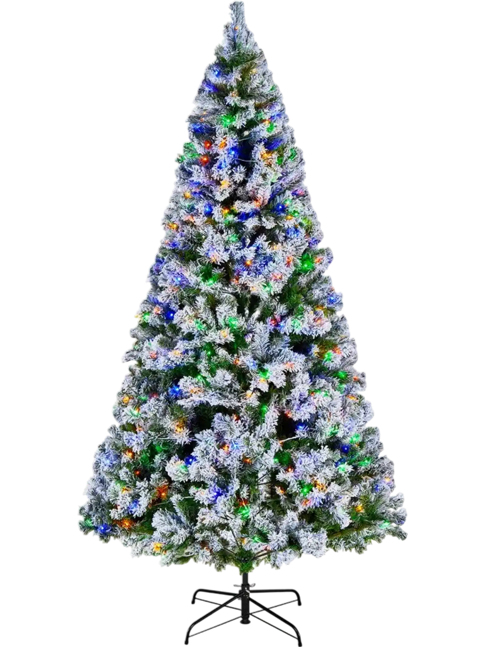 VEVOR Christmas Tree, 7.2ft Prelit Flocked Artificial Tree, Full Holiday Xmas Deco Trees with 470 Colorful LED Lights, 11 Lighting Modes & 1346 Branch Tips for Home Party Office Decoration