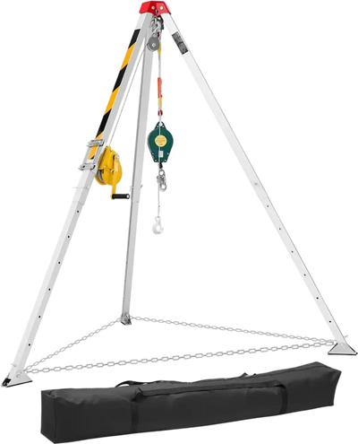 VEVOR Confined Space Tripod Kit, Heavy Duty Rescue Tripod Lifting Hoist 1200 lbs Winch, 4.1 ft Adjustable Legs, 65 ft Cable Portable Kit, 32.8 ft Fall Protection, 4.40-7.05 ft Working Height