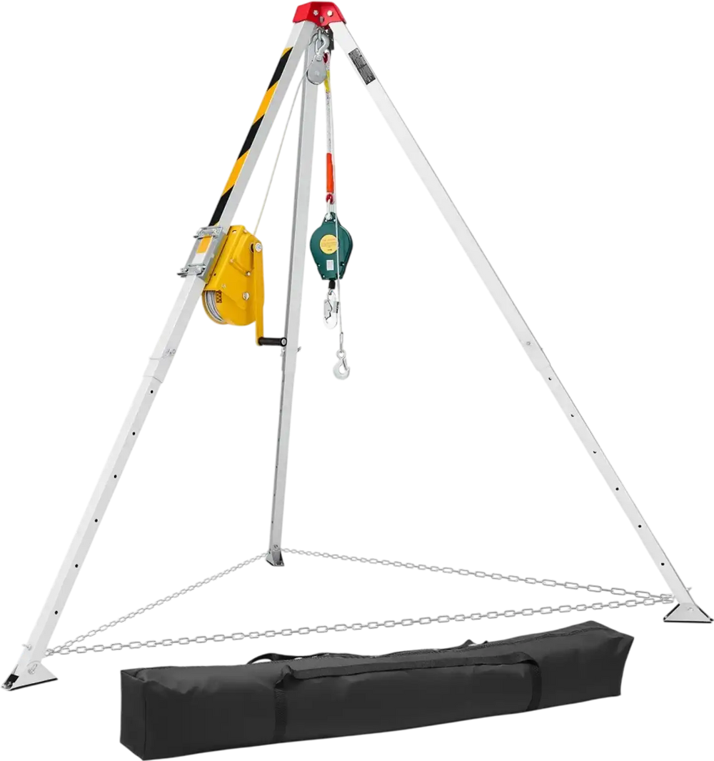 VEVOR Confined Space Tripod Kit, Heavy Duty Rescue Tripod Lifting Hoist 2600 lbs Winch, 4.76 ft Adjustable Legs, 98.5 ft Cable Portable Kit, 32.8 ft Fall Protection, 5.25-8.04 ft Working Height