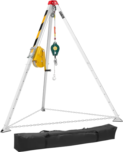 VEVOR Confined Space Tripod Kit, Heavy Duty Rescue Tripod Lifting Hoist 1800 lbs Winch, 4.1 ft Adjustable Legs, 65 ft Cable Portable Kit, 32.8 ft Fall Protection, 4.40-7.05 ft Working Height