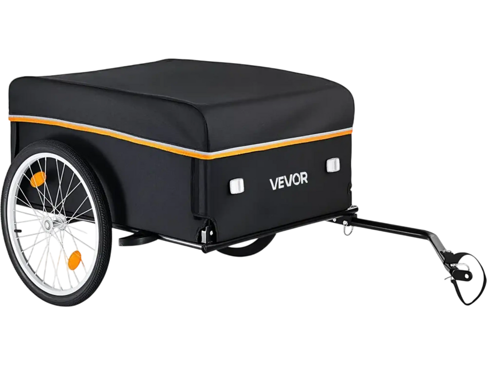 VEVOR Bike Cargo Trailer 130 lbs Load Heavy-Duty Bicycle Wagon Cart Folding, Foldable Compact Storage with Waterproof Cover, 20-Inch Wheels, Reflectors, Carbon Steel Frame, Fits 22-28 in Bike Wheels
