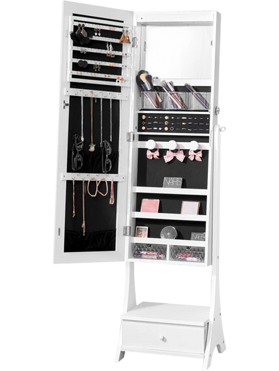 Vevor Jewelry Cabinet Standing Mirror with Storage Full Length White New