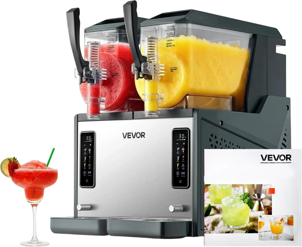 VEVOR Slushie Machine, 4L/135oz x 2 Tank Slushy Machine for Home, No Ice Needed Frozen Drink Maker, Margarita Maker with Self-Cleaning, for Frozen Margaritas, Frappés, Milkshake & More