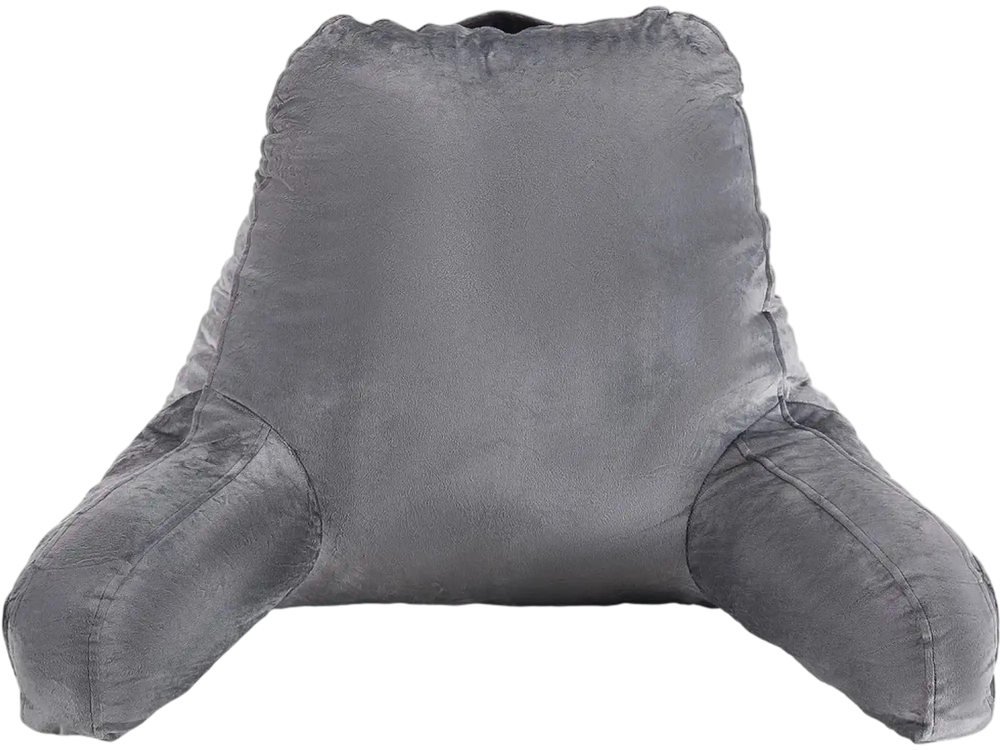 VEVOR Reading Pillow, Large Size Bed Pillow with Shredded Memory Foam, Back Pillow with 3 Pockets and Washable Short Velvet Cloth, Top with Handle, for Watching TV, Reading, Gaming, Resting, Grey