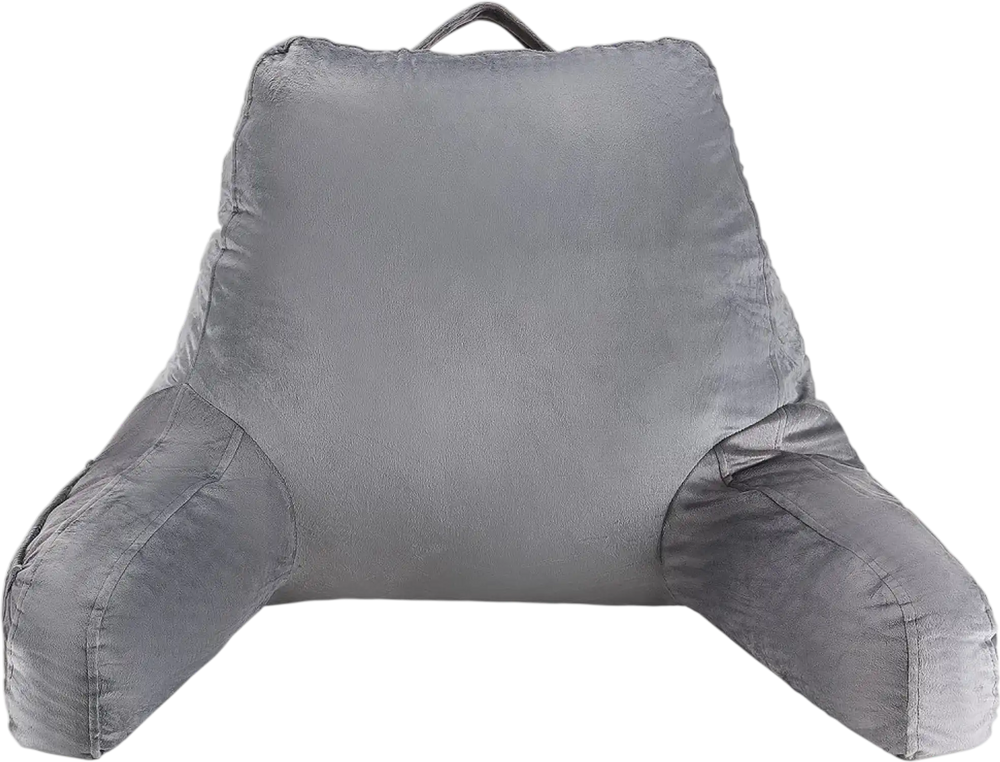 VEVOR Reading Pillow, Standard Size Bed Pillow with Shredded Memory Foam, Back Pillow with 3 Pockets and Washable Short Velvet Cloth, Top with Handle, for Watching TV, Reading, Gaming, Resting, Grey