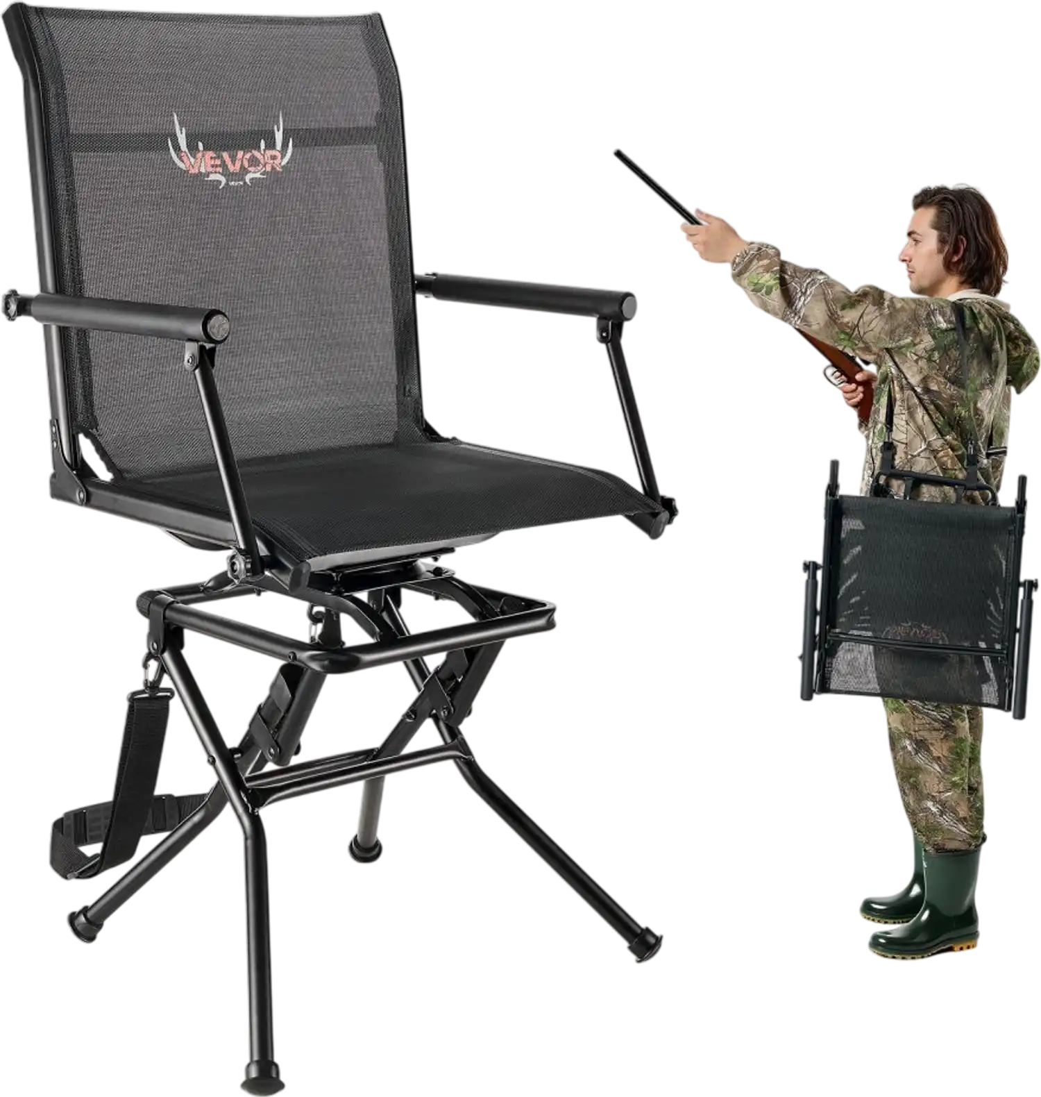 Vevor Hunting Chair 360° Silent Swivel Foldable Blind Chair with Armrests New