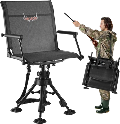 VEVOR Hunting Chair, 360° Silent Swivel, Foldable Portable Blind Chair, Heavy-Duty Steel Frame Ground Stool Seat,with Armrests, Anti-Sink Feet, Height Adjustable, 350 Lbs Capacity for Fishing Camping