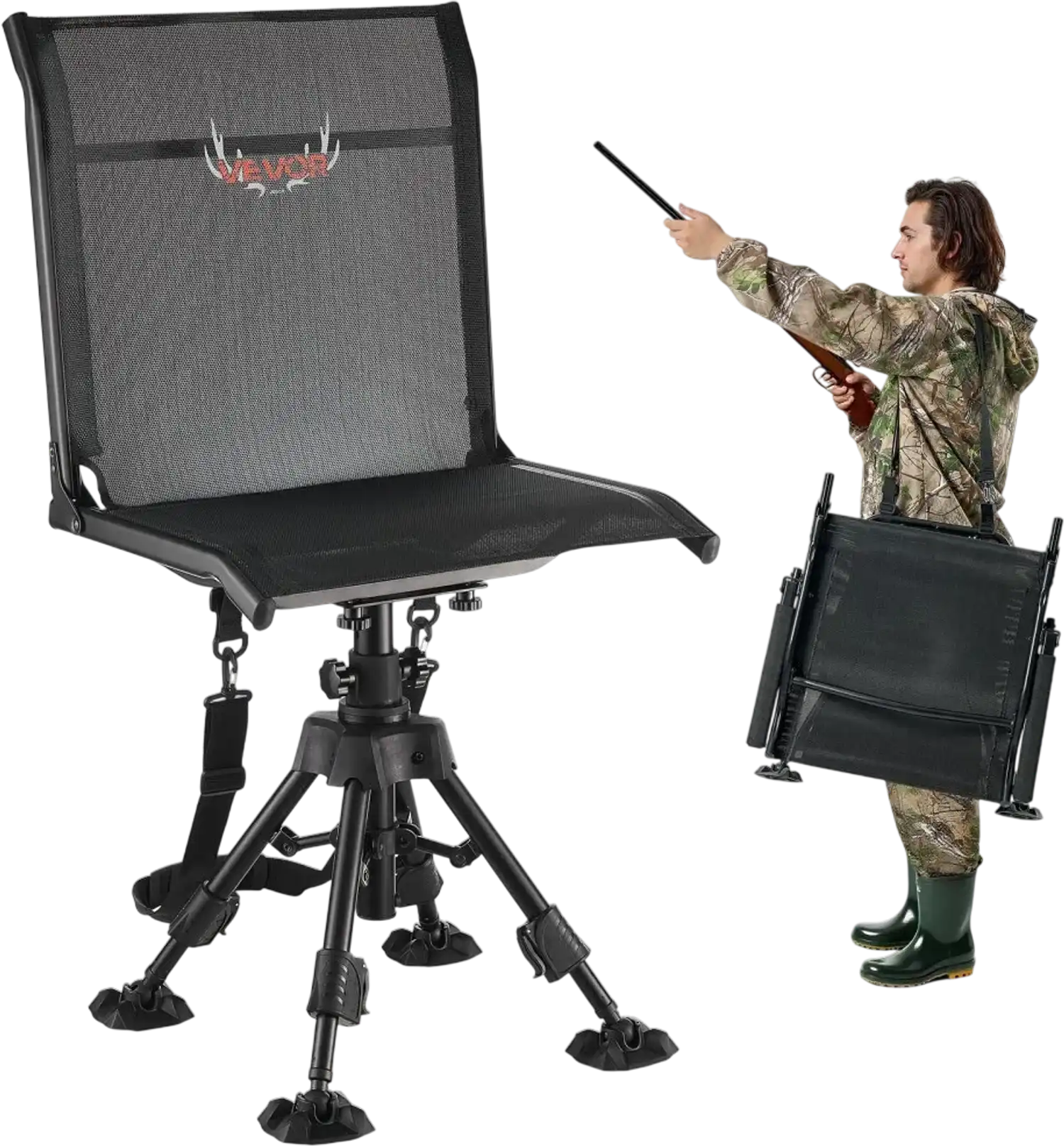 Vevor Hunting Chair 360° Silent Swivel Foldable Adjustable Blind Chair New