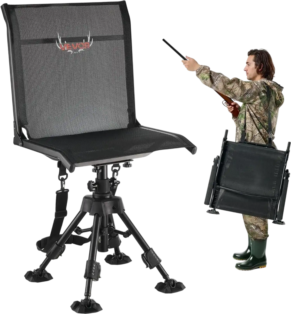 VEVOR Hunting Chair, 360° Silent Swivel, Foldable Portable Blind Chair, Heavy-Duty Steel Frame Ground Stool Seat with Anti-Sink Swivel Feet, Height Adjustable, 350 Lbs Capacity for Fishing Camping