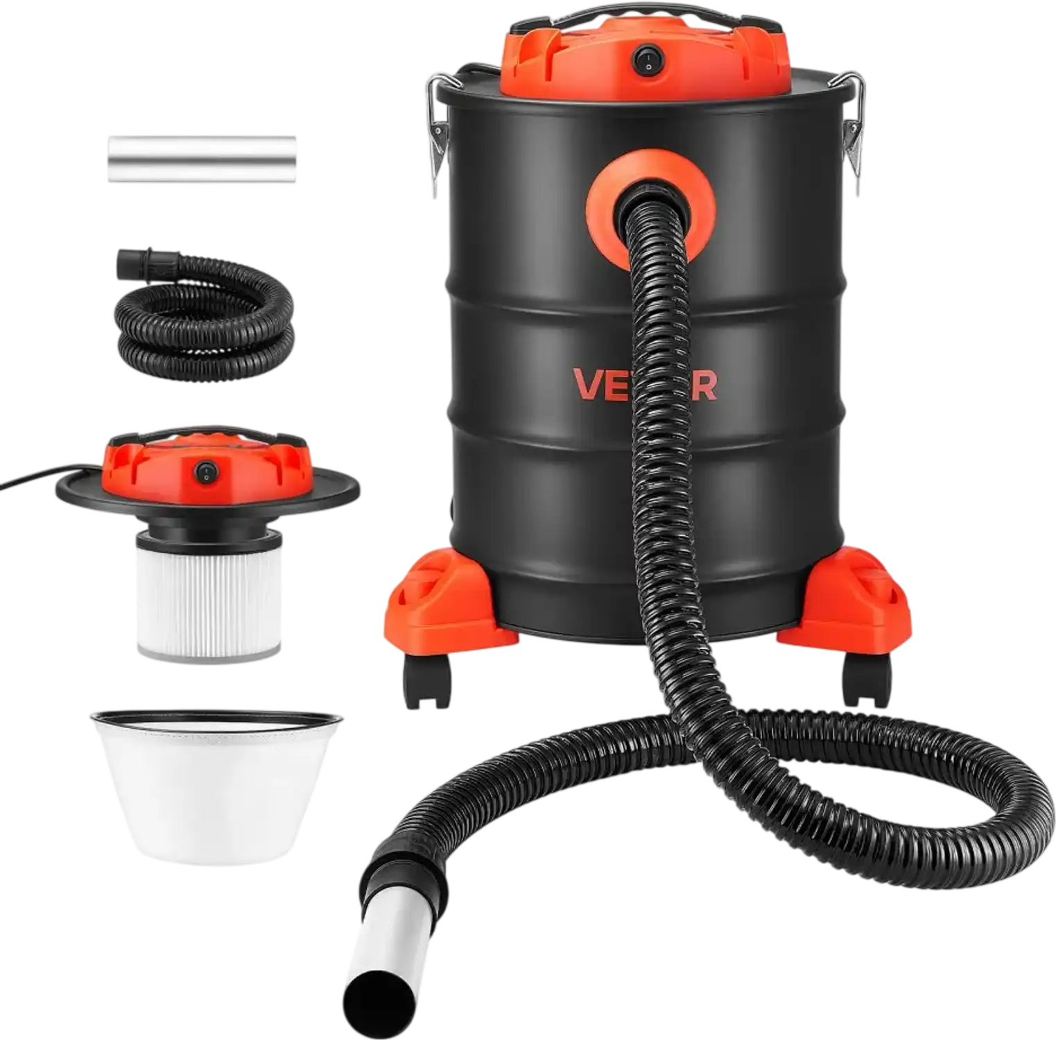 Vevor Ash Vacuum 6 Gallon 1200W Fireplace Cleaner with Casters Black & Orange New