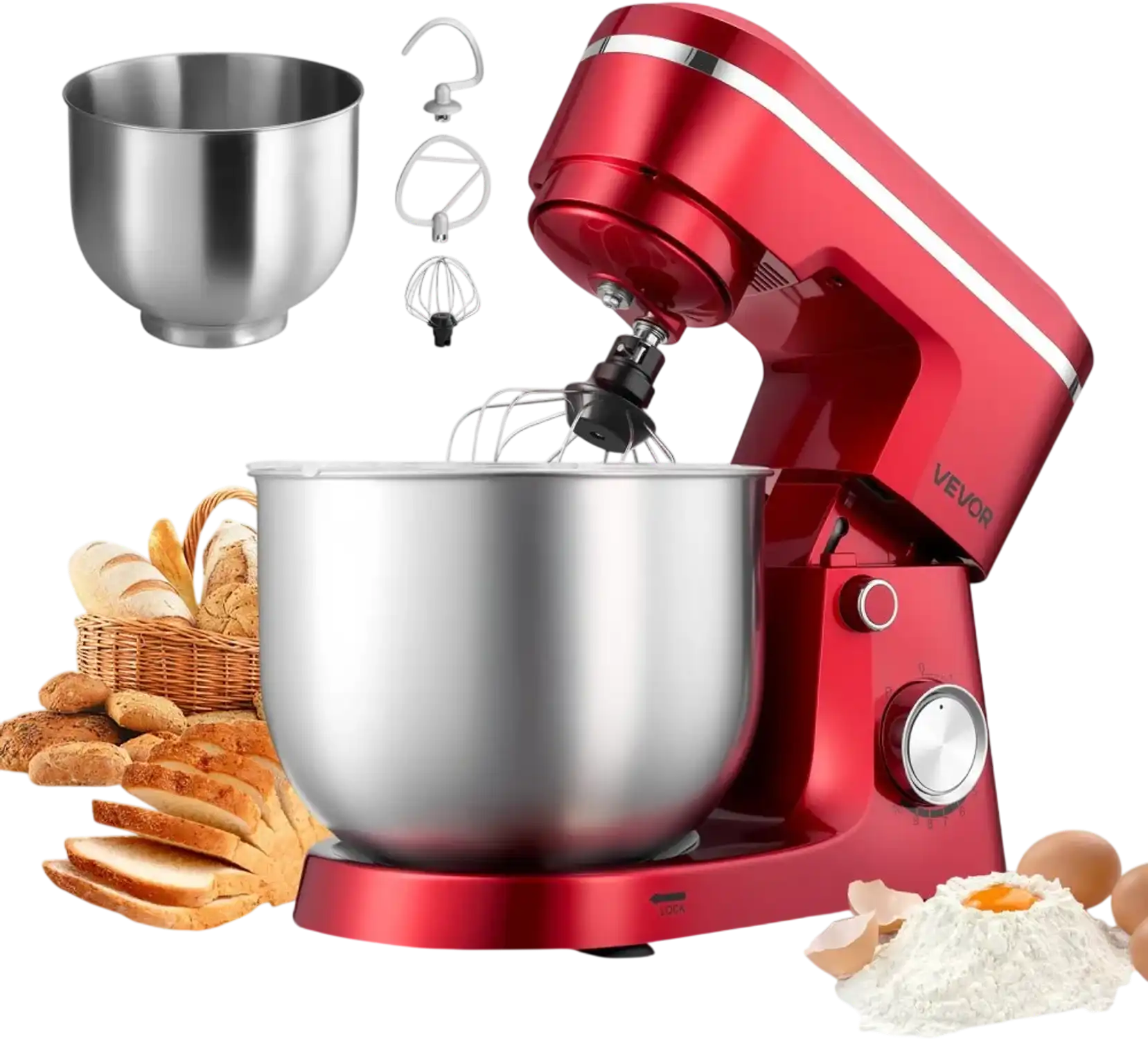Vevor Stand Mixer Electric Kitchen Mixer 4.4 Qt + 6 Qt 300W Tilt-Head Red New