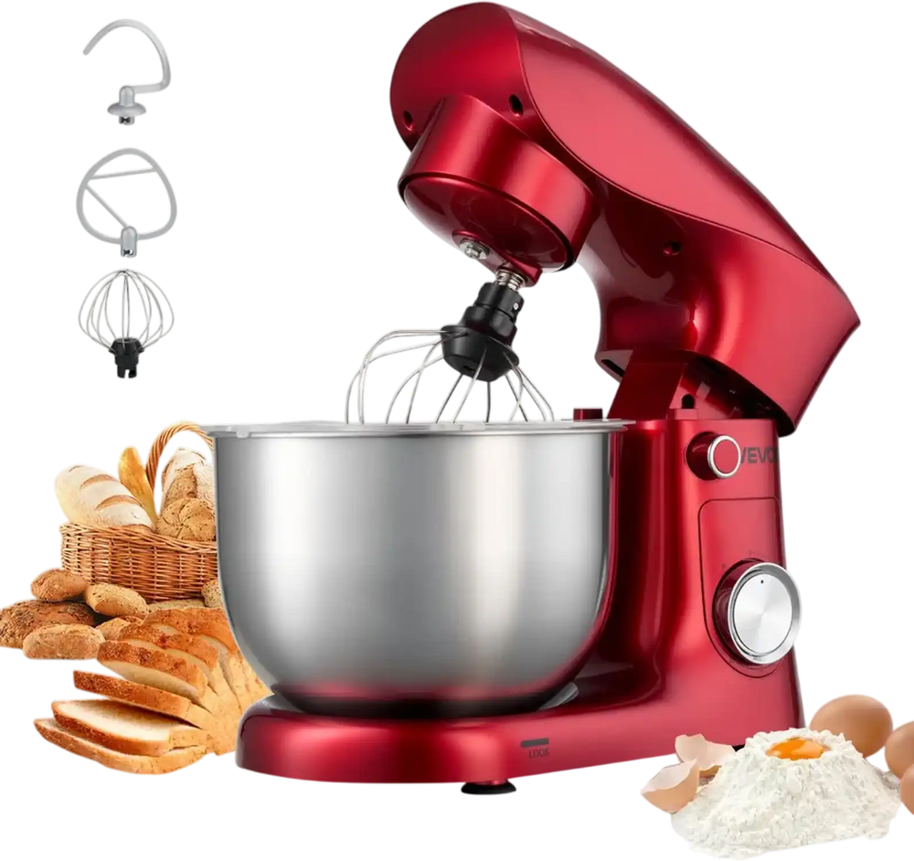 VEVOR Stand Mixer, 4.4 QT Electric Kitchen Mixer, 300W Dough-Mixer, 10 + Pulse Speeds Tilt-head Food-Mixer with Stainless Steel Bowl, Dough Hook, Whisk, Beater, for Baking, Mixing, Whipping & Kneading