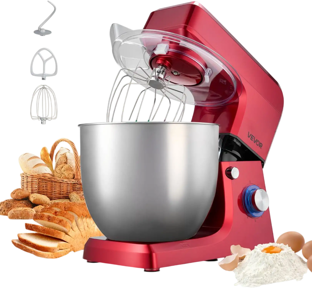 VEVOR Stand Mixer, 10.3 QT Electric Kitchen Mixer, 660W Dough-Mixer, 6 + Pulse Speeds Tilt-head Food-Mixer with Stainless Steel Bowl, Dough Hook, Whisk, Beater, for Baking, Mixing, Whipping & Kneading
