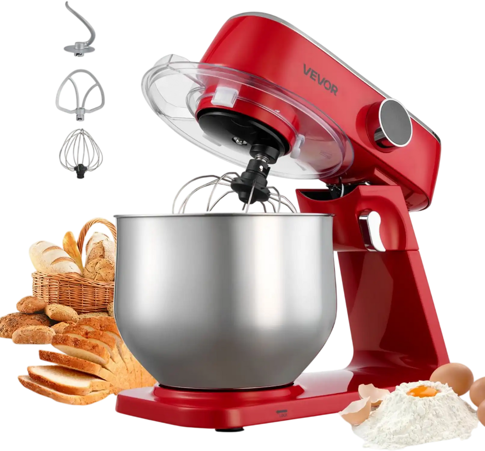 VEVOR Stand Mixer, 7.8 QT Electric Kitchen Mixer, 800W Dough-Mixer, 10 Speeds Tilt-head Food-Mixer with Stainless Steel Bowl, Dough Hook, Whisk, Beater, for Baking, Mixing, Whipping & Kneading, Red