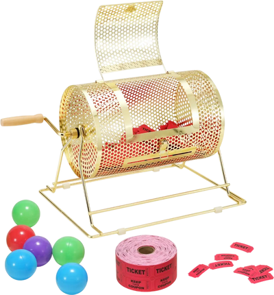 Vevor Raffle Drum Brass-Plated Ticket Spinning Cage with Wooden Turning Handle 11.6
