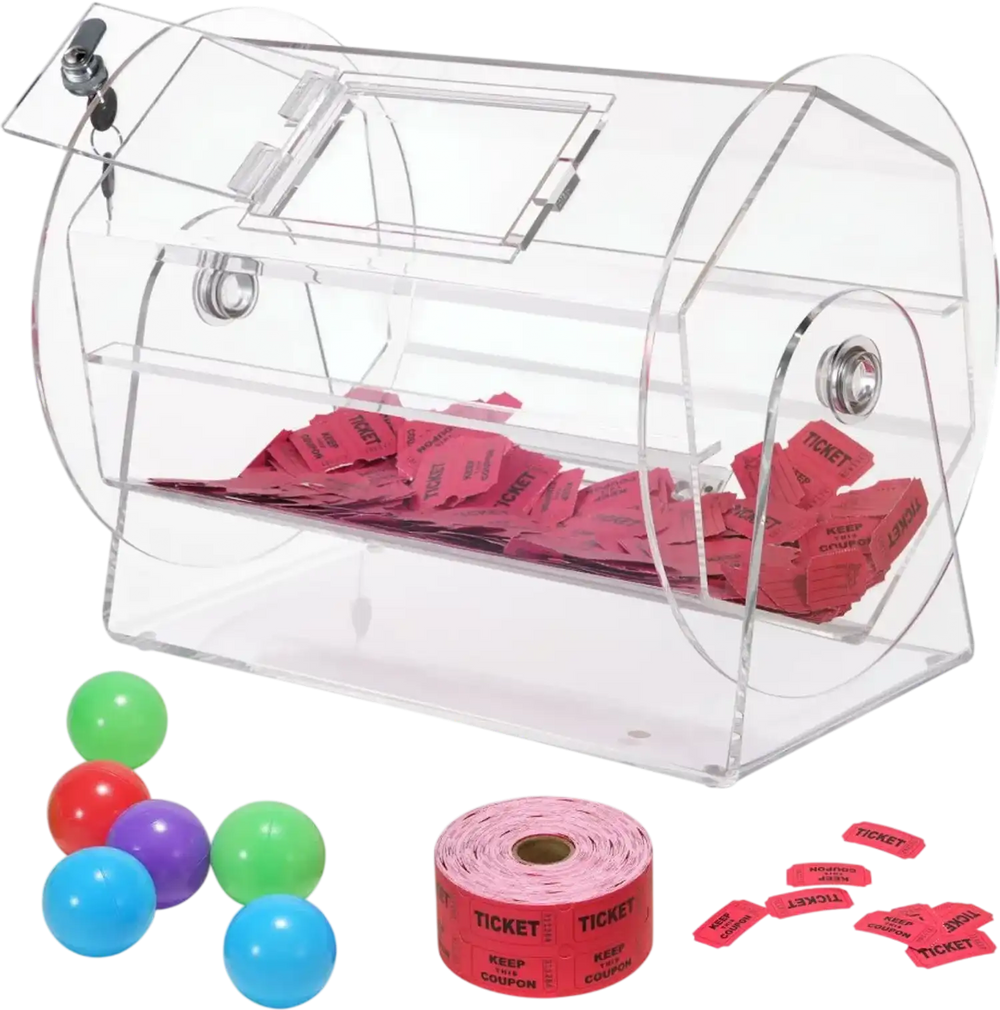 VEVOR Acrylic Raffle Drum,Professional Raffle Ticket Spinning Cage with 2 Keys, Transparent Lottery Spinning Drawing, Holds 5000 Tickets or 200 Raffle Balls, Raffle Ticket Box for Lottery Games Bingo