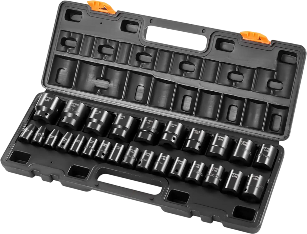 VEVOR Impact Socket Set 1/2 Inches 26 Piece Impact Sockets, Shallow Socket, 6-Point Sockets, Rugged Construction, CR-V, 1/2 Inches Drive Socket Set Impact Metric 10mm - 36mm, with a Storage Cage