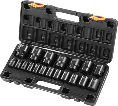 VEVOR Impact Socket Set 1/2 Inches 19 Piece Impact Sockets, Standard Socket Assortment, 1/2 Inches Drive Socket Set Impact Standard SAE (3/8 Inches to 1-1/2 Inches) 6-point Hex Sockets