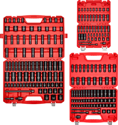 VEVOR 210 Piece Drive Impact Socket Set, 1/4, 3/8, 1/2 Inch, 6 Point Deep & Shallow Impact Sockets, SAE (3/16 to 1-1/4 in) and Metric (4 to 32 mm) Sizes with Extension Bars, Cr-V Steel, Carrying Case