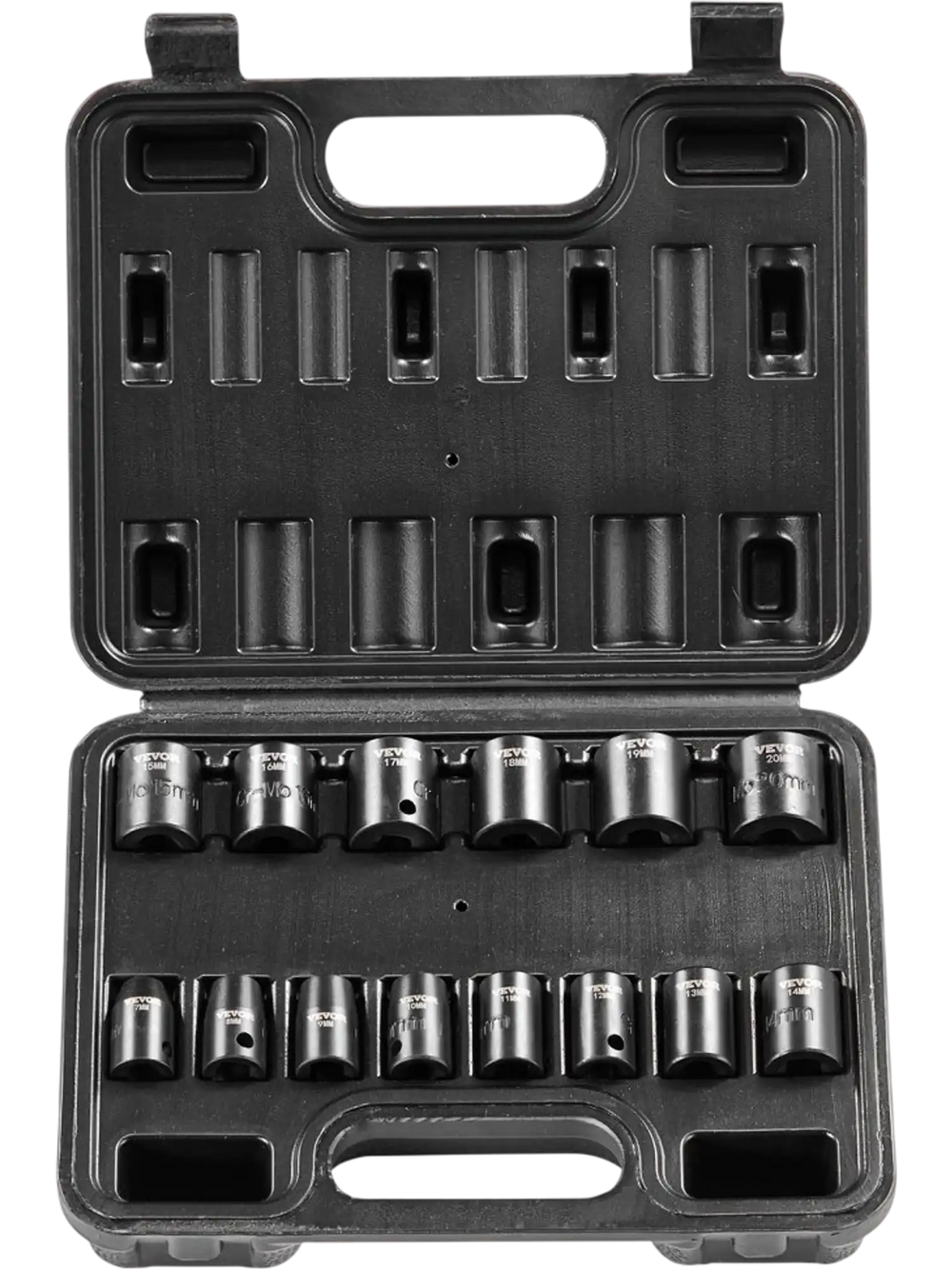 VEVOR 3/8" Drive Impact Socket Set, 14 Piece Shallow Socket Set Metric 7-20mm, 6 Point Cr-Mo Alloy Steel for Auto Repair, Easy-to-Read Size Markings, Rugged Construction, Includes Storage Case