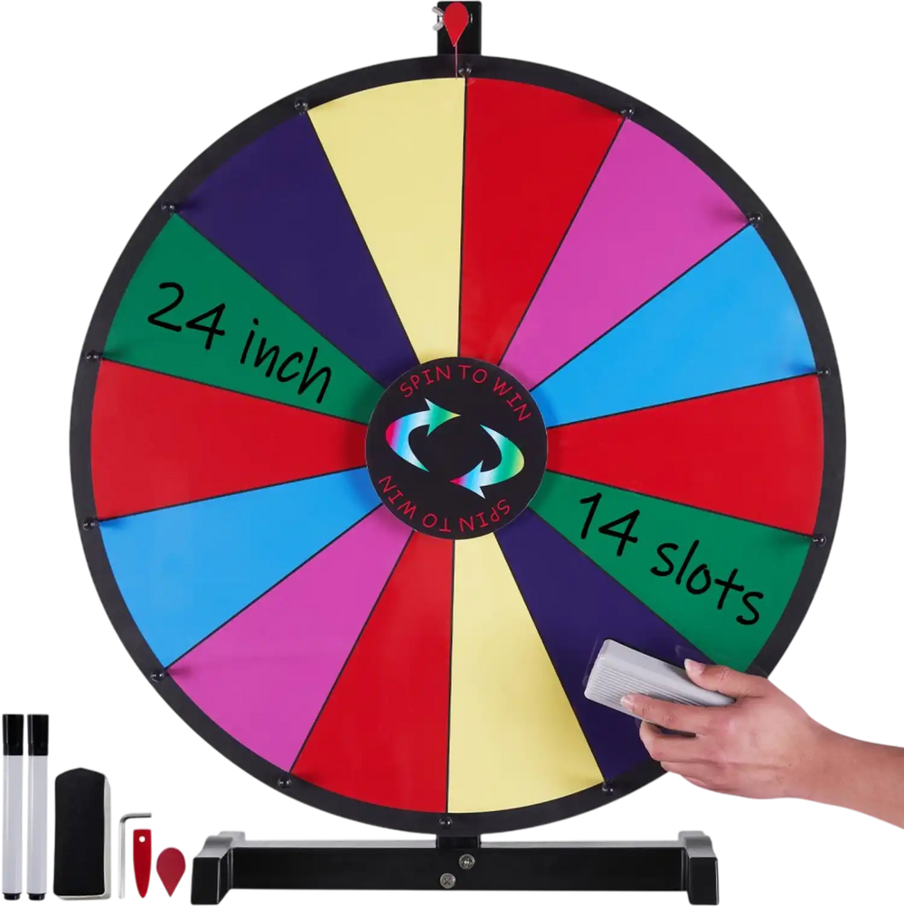 VEVOR 24 inch Spinning Prize Wheel, 14 Slots Tabletop Spinner, Heavy Duty Roulette Wheel with a Dry Erase and 2 Markers, Win Fortune Spin Games in Party Pub Trade Show Carnival