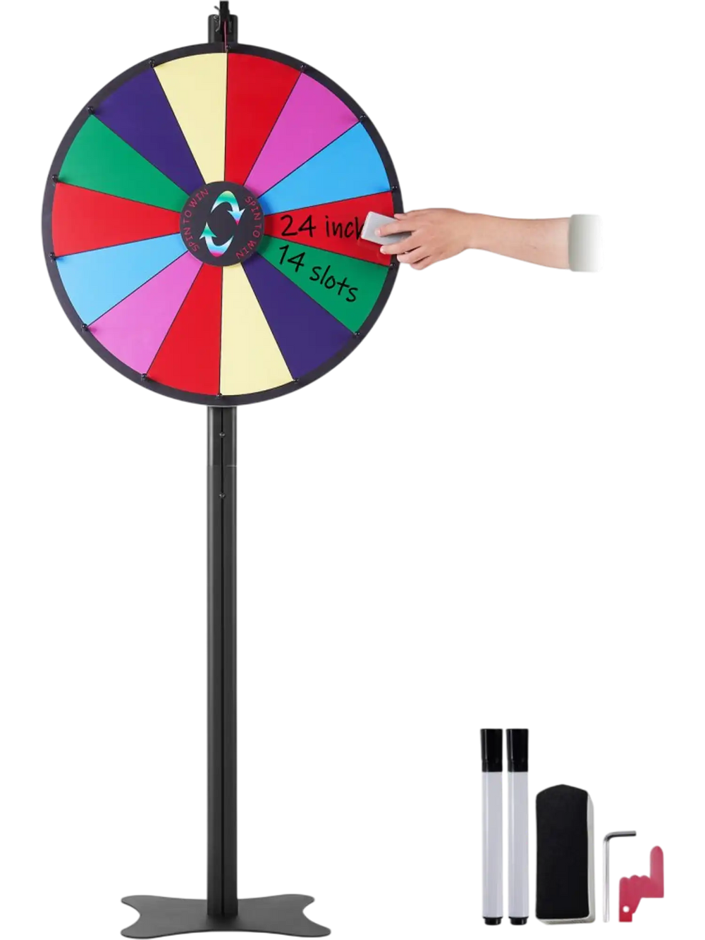 VEVOR 24 inch Spinning Prize Wheel, 14 Slots Spinning Wheel, Roulette Wheel with a Dry Erase and 2 Markers, Tabletop or Floor Standing Win Fortune Spin Games in Party Pub Trade Show Carnival