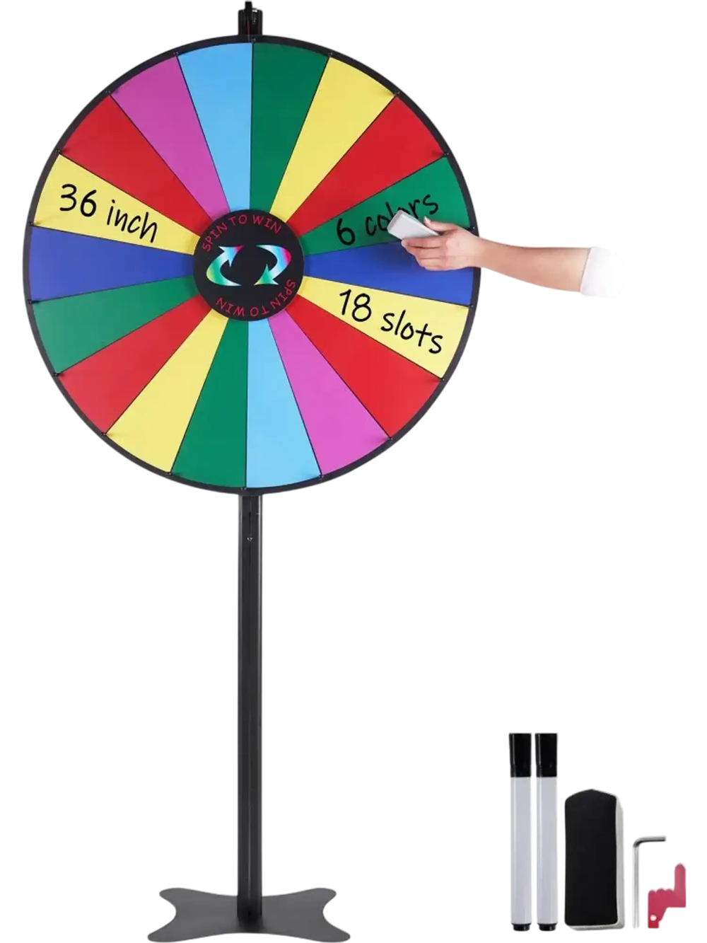 VEVOR 36 inch Spinning Prize Wheel, 18 Slots Spinning Wheel, Roulette Wheel with a Dry Erase and 2 Markers, Tabletop or Floor Standing Win Fortune Spin Games in Party Pub Trade Show Carnival