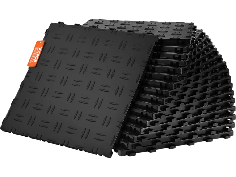 VEVOR Garage Tiles Interlocking, 12 x 12 x 0.53 inch 50 Pack Garage Floor Covering Tiles, Non-Slip Double-Sided Texture Garage Flooring Tiles, for Garages, Basements, Repair Shops, Black
