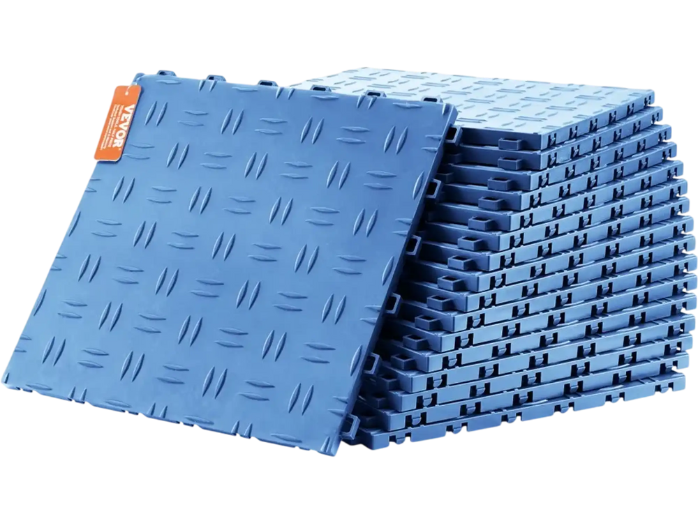 VEVOR Garage Tiles Interlocking, 12 x 12 x 0.53 inch 50 Pack Garage Floor Covering Tiles, Non-Slip Double-Sided Texture Garage Flooring Tiles, for Garages, Basements, Repair Shops, Blue