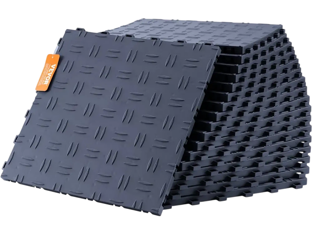 VEVOR Garage Tiles Interlocking, 12 x 12 x 0.53 inch 25 Pack Garage Floor Covering Tiles, Non-Slip Double-Sided Texture Garage Flooring Tiles, for Garages, Basements, Repair Shops, Graphite Gray