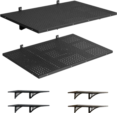 VEVOR 2-Tier Heavy Duty Wall Garage Shelving, 2 x 3 ft Steel Wall Mounted Shelving Unit, 12 x 72 Inch Per Shelf Floating Storage Metal Rack for Garage with 560 lbs Total Weight Capacity, Black