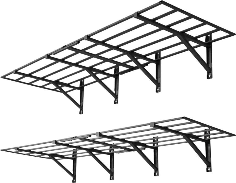 VEVOR 2-Tier Heavy Duty Wall Garage Shelving, 4 Pack 2 x 3 ft Steel Wall Mounted Shelving Unit, 24 x 72 Inch Per Shelf Floating Storage Metal Rack for Garage, 1600 lbs Total Weight Capacity, Black
